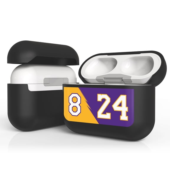 Beyond Cell Black Case Cover Designed for Airpods Pro Charging Case Protection - Basketball Number Gold 8 & Purple 24
