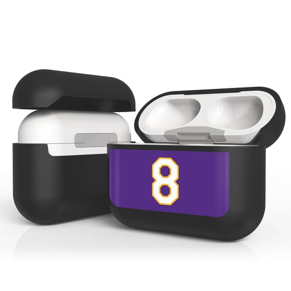 Beyond Cell Black Case Cover Designed for Airpods Pro Charging Case Protection - Basketball Purple Number 8