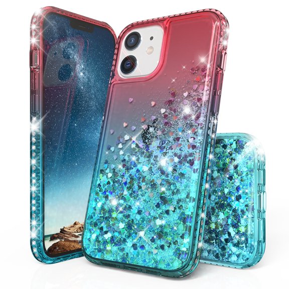 Beyond Cell Glitter Diamond Hybrid Liquid Case Compatible With iPhone 11 6.1" - Pink / Teal