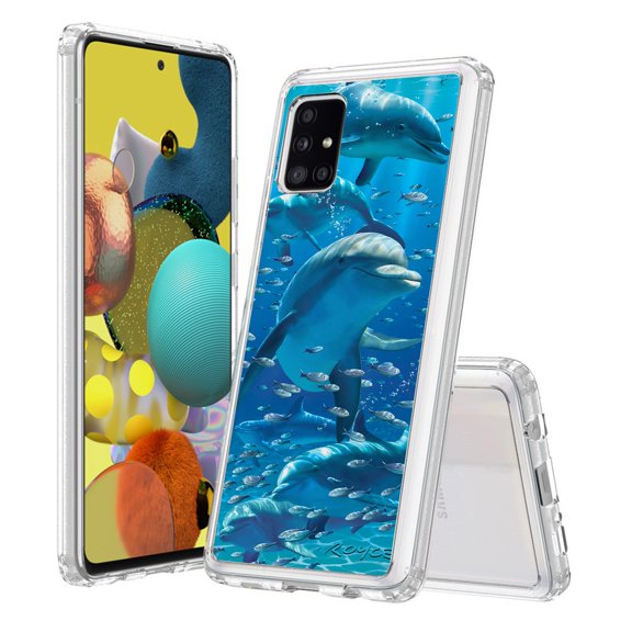 Beyond Cell Shock-Absorption Bumper Cover Compatible With Samsung Galaxy A51 5G Dolphins Playful