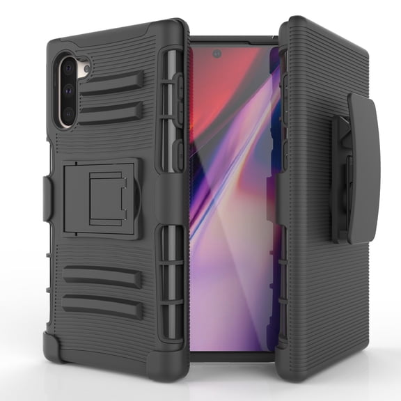 Beyond Cell Tough Rugged Case Compatible With Samsung Note 10 (2019) Kickstand and Holster Combo -Black