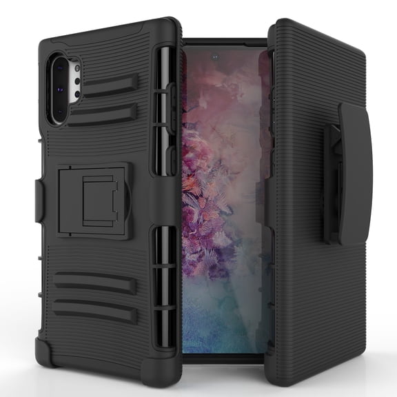 Beyond Cell Tough Rugged Case Compatible With Samsung Note 10+ Plus (2019) Kickstand and Holster Combo -Black