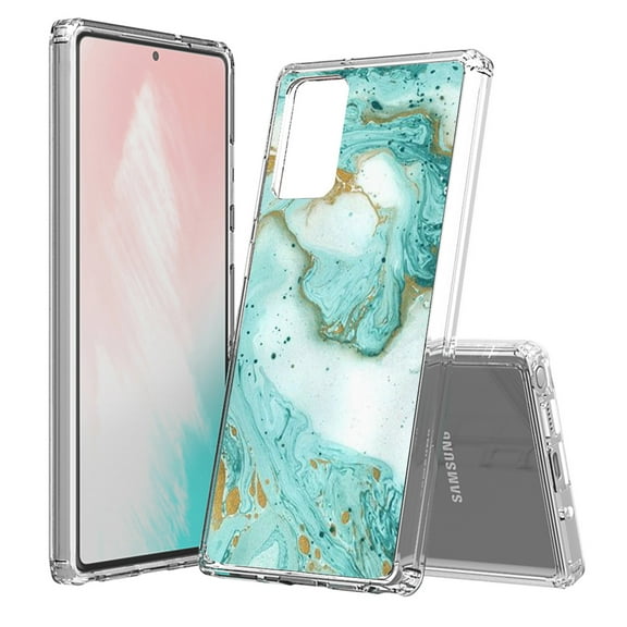 Beyond Cell compatible with Galaxy Note 20 (2020) Case, Transparent Clear Shock Absorption Cushion Bumper Corner Soft TPU + PC Cover Green Mint Marble