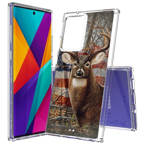 Beyond Cell compatible with Galaxy Note20 Ultra (2020)Case, Transparent Clear Shock Absorption Cushion Bumper Corner Soft TPU + PC Cover Deer Outdoors Buck Flag