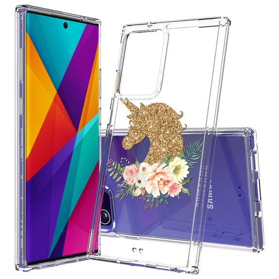 Beyond Cell compatible with Galaxy Note20 Ultra (2020)Case, Transparent Clear Shock Absorption Cushion Bumper Corner Soft TPU + PC Cover Glitter Unicorn