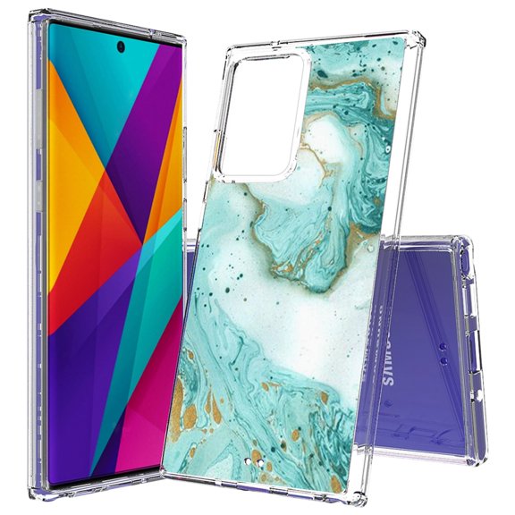 Beyond Cell compatible with Galaxy Note20 Ultra (2020)Case, Transparent Clear Shock Absorption Cushion Bumper Corner Soft TPU + PC Cover Green Mint Marble