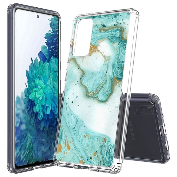 Beyond Cell compatible with Samsung S20 FE 5G (2020)Case, Transparent Clear Shock Absorption Cushion Bumper Corner Soft TPU + PC Cover Green Mint Marble