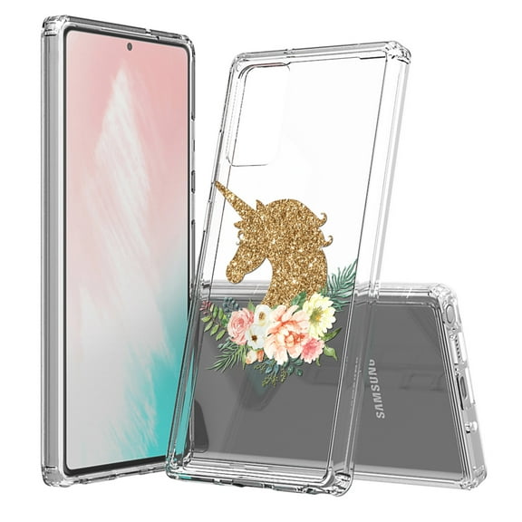 Beyond Cell compatible with Galaxy Note 20 (2020) Case, Transparent Clear Shock Absorption Cushion Bumper Corner Soft TPU + PC Cover Glitter Unicorn