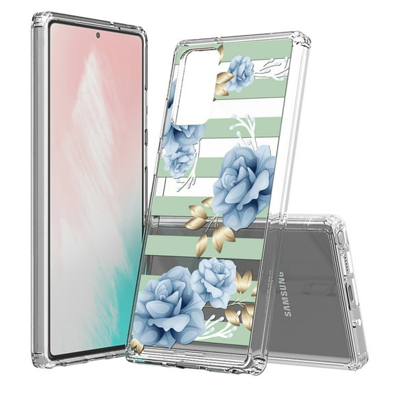 Beyond Cell compatible with Galaxy Note 20 (2020) Case, Transparent Clear Shock Absorption Cushion Bumper Corner Soft TPU + PC Cover Sky Blue Roses