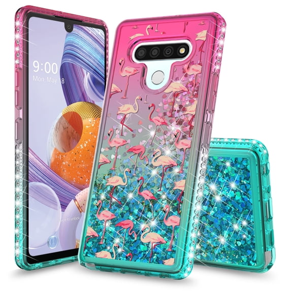 Beyond Cell compatible with LG Stylo 6 Diamond Glitter Liquid Case, Transparent Bling Flamingo