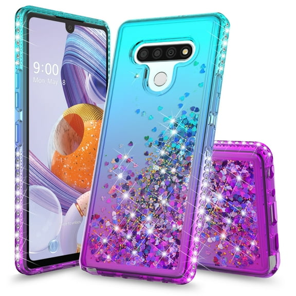 Beyond Cell compatible with LG Stylo 6 Diamond Glitter Liquid Case, Transparent Bling Teal / Purple