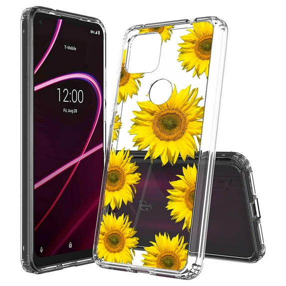 Beyond Cell compatible with T-Mobile Revvl 5G (2020) Case,, Transparent Clear Shock Absorption Cushion Bumper Corner Soft TPU + PC Cover Sunflowers