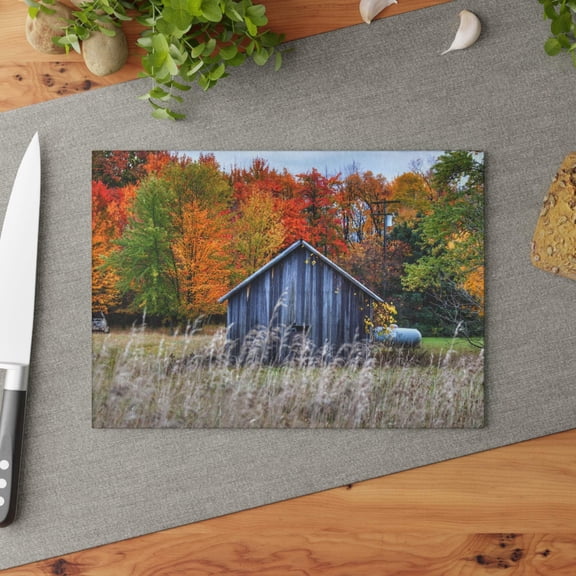 U R There Photography Beyond Church Road Little Grey I Rustic Farmhouse Tempered-Glass Cutting Board 8"x 11"