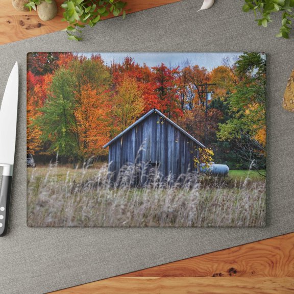 U R There Photography Beyond Church Road Little Grey I Rustic Farmhouse Tempered-Glass Cutting Board 11"x 15"