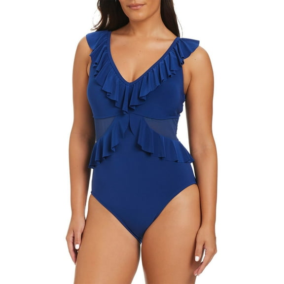 Beyond Control Swimwear womens  Solid Essentials Ruffle One Piece, 6