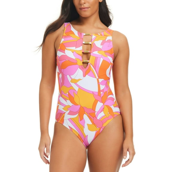 Beyond Control Womens One-Piece Printed Cut- Pink Multi 12