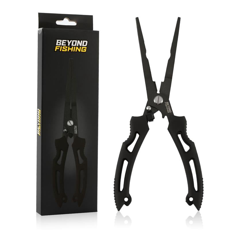 Beyond Fishing 8.5” Long Nose Fishing Pliers – Needle Nose Fishing Pliers with Corrosion-Resistant Stainless Steel, Braid Cutter & Locking Mechanism – Perfect for Saltwater & Freshwater Fishing