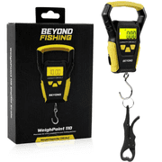 Beyond Fishing Digital Scale with Built-in Tape Measure   Weighs Up to 110lbs - LCD Display, Ounces - Pounds - Kilograms - Ergonomic Grip, Battery Powered, Portable Fish Weigher for Anglers