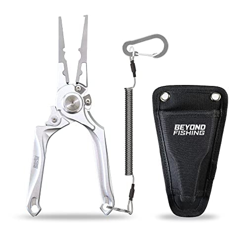 Beyond Fishing Pro Aluminum Series 8 Inch Multifunction Fishing Pliers, Saltwater Resistant Fishing Gear, Tungsten Carbide Cutters, Corrosion Resistant Teflon Coating with Sheath