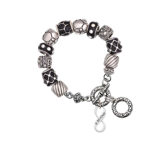 & Beyond Infinity Sign Black Pebble Bead Charm Bracelet