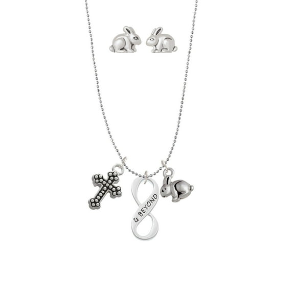 & Beyond Infinity Sign Silver Tone Cross and Bunny Necklace and Earrings Set