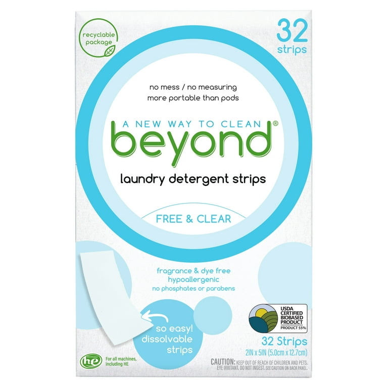 Beyond Laundry Detergent Sheets (32 Strips) - Free & Clear, White