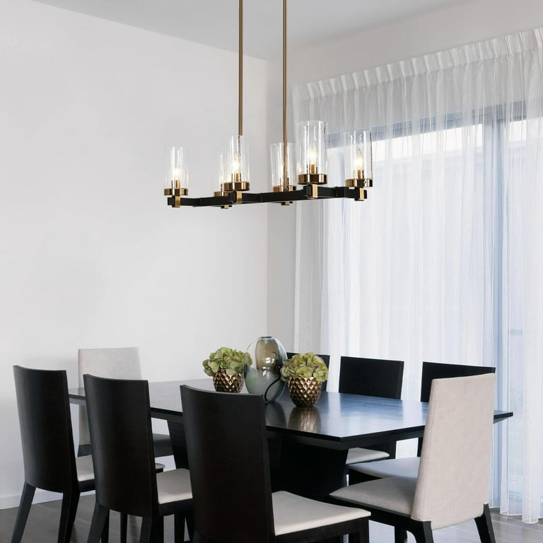 Beyond Modern Farmhouse 6-Light Black Gold Linear Chandelier Glass Island  Lights for Dining Room - 27