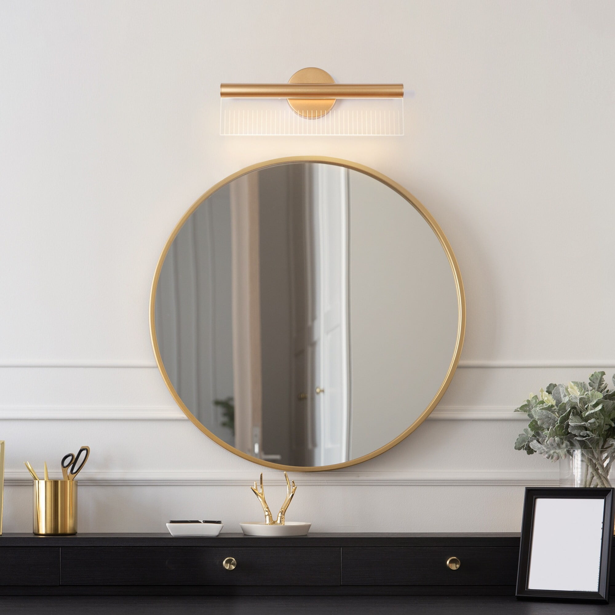 Gold Bathroom Vanity LED Wall Light Modern Wall Sconce with White Silicone  Shade
