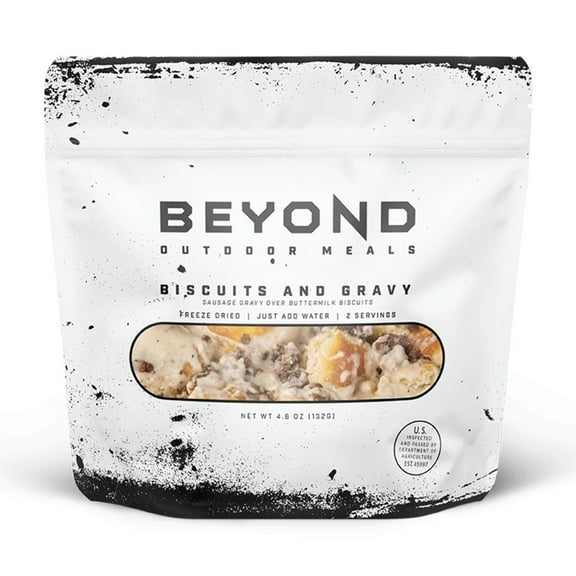 Beyond Outdoor Meals Biscuits & Gravy, Freeze-Dried Food, 10-Year Shelf Life, Real Freeze-Dried Meat, Just Add Water Meals, Prepare in Pouch, 710 Calories, Camp Food for Adventures, 33 Grams Protein
