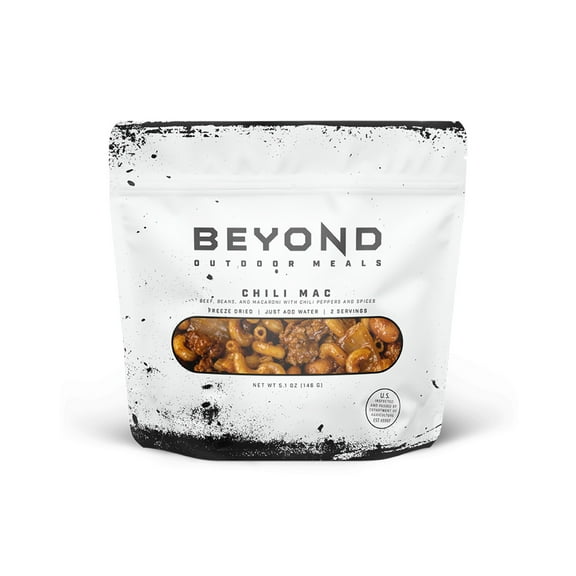 Beyond Outdoor Meals Chili Mac, Freeze-Dried Food, 10-Year Shelf Life, Real Freeze-Dried Meat, Just Add Water Meals, Prepare in Pouch, 710 Calories, Camping Food for Adventures, 41 Grams Protein