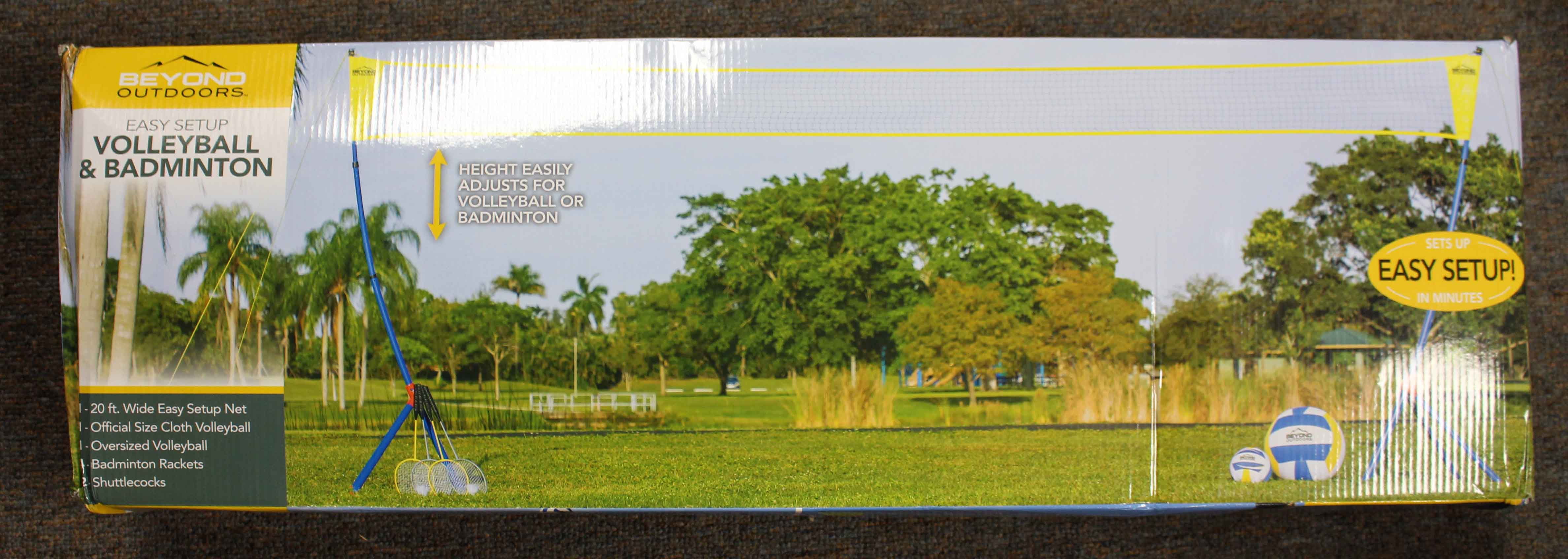 Beyond Outdoors Easy Setup 20 Ft Volleyball & Badminton Set, All Ages, Carrying Case, 20 ft