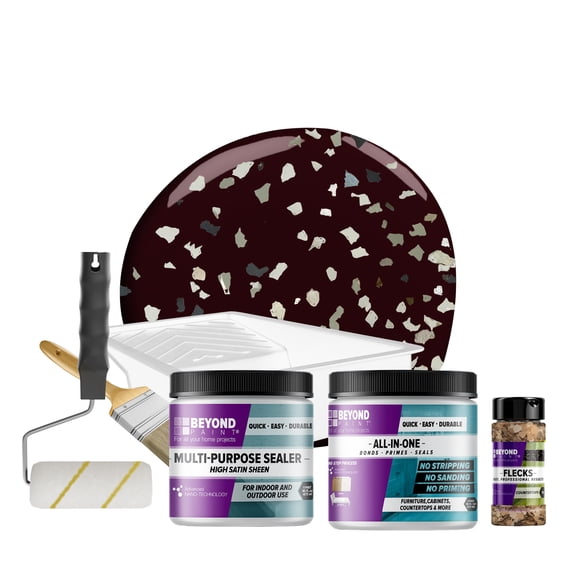 Beyond Paint Smoked Gray Flecks Countertop Makeover Kit with Paint, Sealer, Flecks, and Tools for Countertops, Mocha