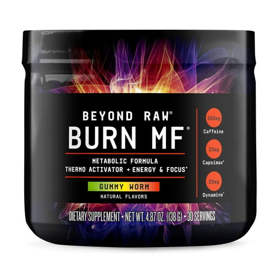 Beyond Raw Burn MF | Metabolic Formula, Thermo Activator, Supports Energy and Focus | Gummy Worm | 30 Servings