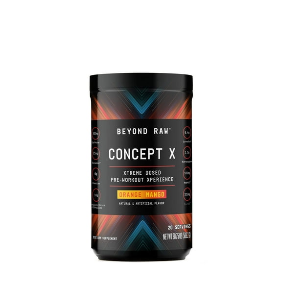 Beyond Raw Concept X | Clinically Dosed Pre-Workout Powder | Contains Caffeine, L-Citrulline, Creatine, and Beta-Alanine | Orange Mango | 20 Servings