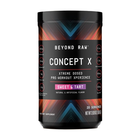Beyond Raw Concept X | Clinically Dosed Pre-Workout Powder | Contains Caffeine, L-Citrulline, Creatine, and Beta-Alanine | Sweet & Tart | 20 Servings