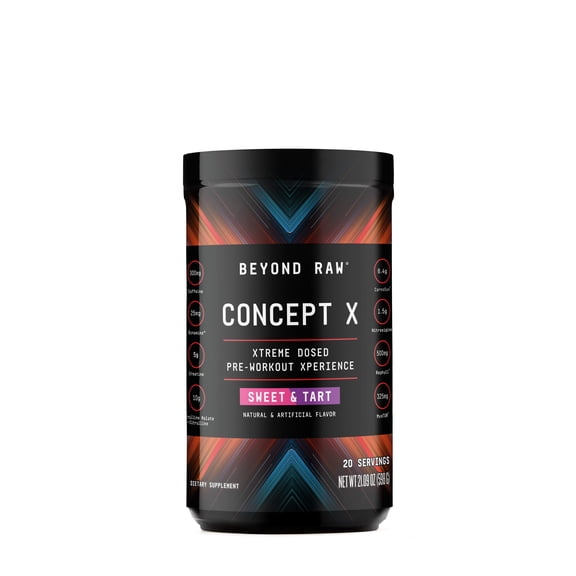 Beyond Raw Concept X | Clinically Dosed Pre-Workout Powder | Contains Caffeine, L-Citrulline, Creatine, and Beta-Alanine | Sweet & Tart | 20 Servings