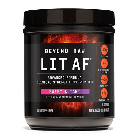 Beyond Raw LIT Advanced Formula PreWorkout for Men and Women, Energy, Focus, Endurance, Pumps, 300mg Rapid and Targeted Release Caffeine, Creatine, Betaine, Beta Alanine, Taurine, Sweet and Tart, 20