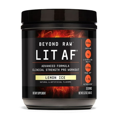 Beyond Raw LIT Advanced Formula PreWorkout for Men and Women, Energy, Focus, Endurance, Pumps, 300mg Rapid and Targeted Release Caffeine, Creatine, Betaine, Beta Alanine, Taurine, Lemon Ice, 20 Svg