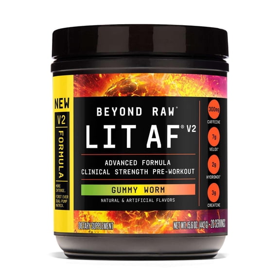 Beyond Raw LIT AF V2 Pre-Workout - Gummy Worm (20 Servings)