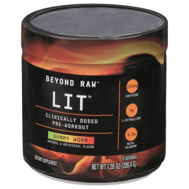 Beyond Raw LIT PreWorkout Powder Gummy Worm Flavor 15 Servings *EN