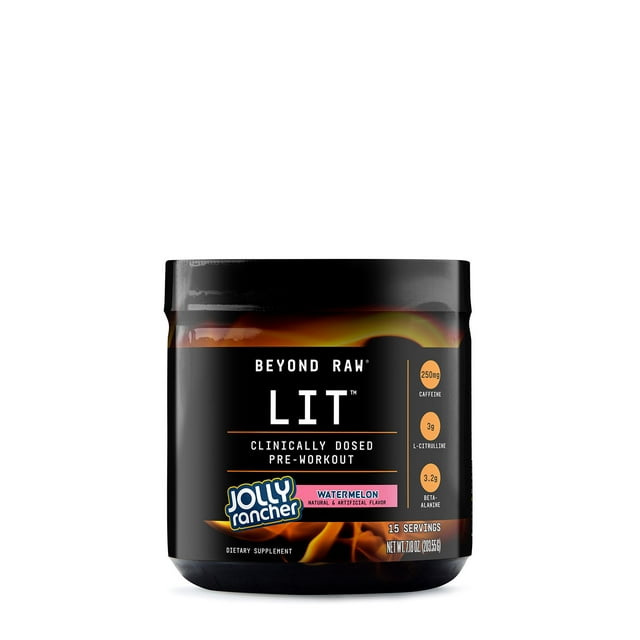 Beyond Raw® LIT™ PreWorkout Powder, Jolly Rancher® Watermelon, 250mg Caffeine, 7.18 oz
