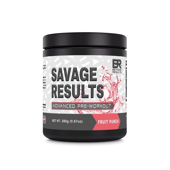 Beyond Results Savage Results 280 Grams Powder Natural Orange Flavor Supplement | 6820mg of Creatine, Beta Alanine, Taurine, NAC & Gaba | 30 Servings Bottle | Amino Acids Supplement | Made in USA