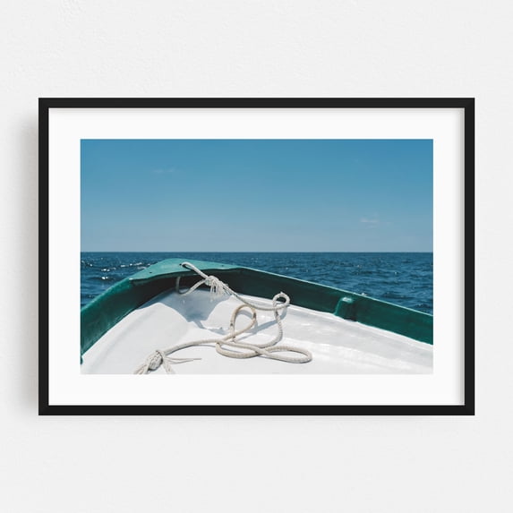Beyond the Sea - Cabo San Lucas Baja California Sur Mexico Photography Boat Ocean Nautical Seascape Coast Minimalist Water Black Framed Wall Art Print 5 x 7 inches
