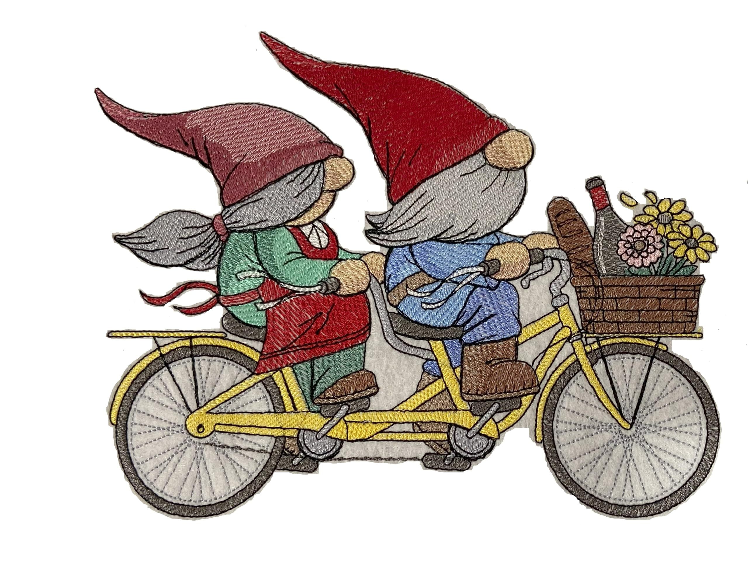 Beyond Vision Custom Biking Adventure Gnomes Embroidered Iron on/Sew Patch (8.76" x 6.86")
