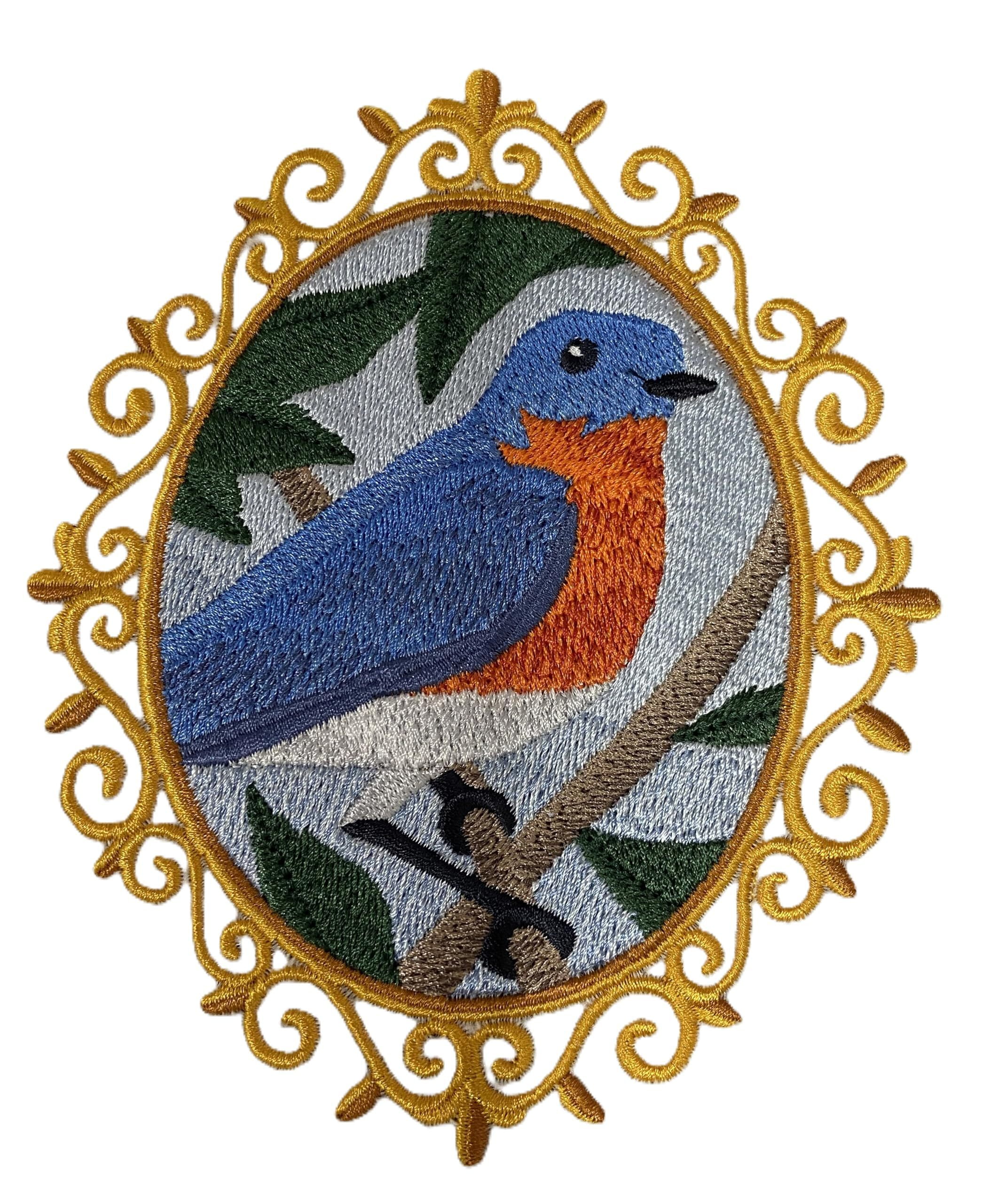 Beyond Vision Custom Bird Bluebird Cameo Embroidery Iron On/Sew Patch (4.86" x 5.72")
