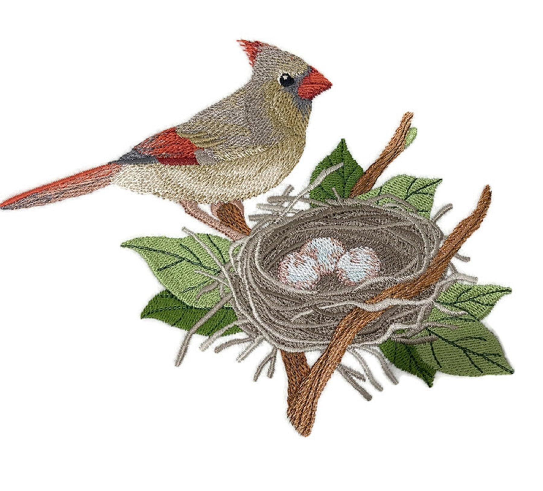 Beyond Vision Custom Bird Cardinal and Nest Embroidery Iron On/Sew Patch (7.81" x 5.8")
