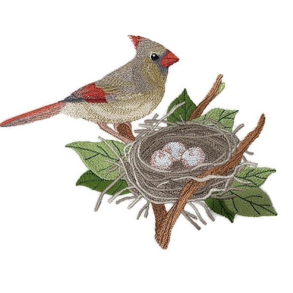 Beyond Vision Custom Bird Cardinal and Nest Embroidery Iron On/Sew Patch (7.81" x 5.8")