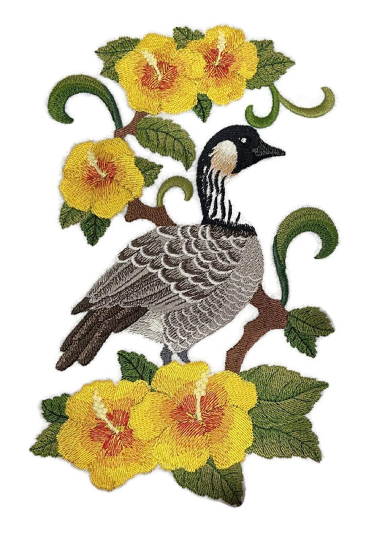 Beyond Vision Custom Bird Hawaii Nene and Hibiscus Medley Embroidery Iron On/Sew Patch (5.86" x 9.2")