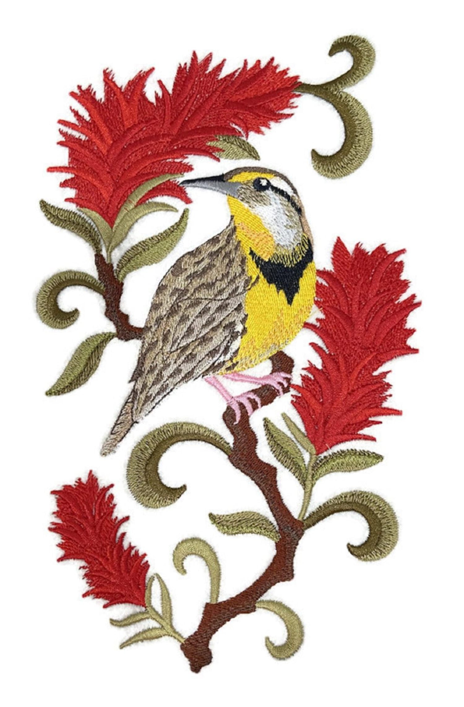 Beyond Vision Custom Bird Wyoming Western Meadowlark and Indian Embroidery Iron On/Sew Patch (5.86" x 9.4")