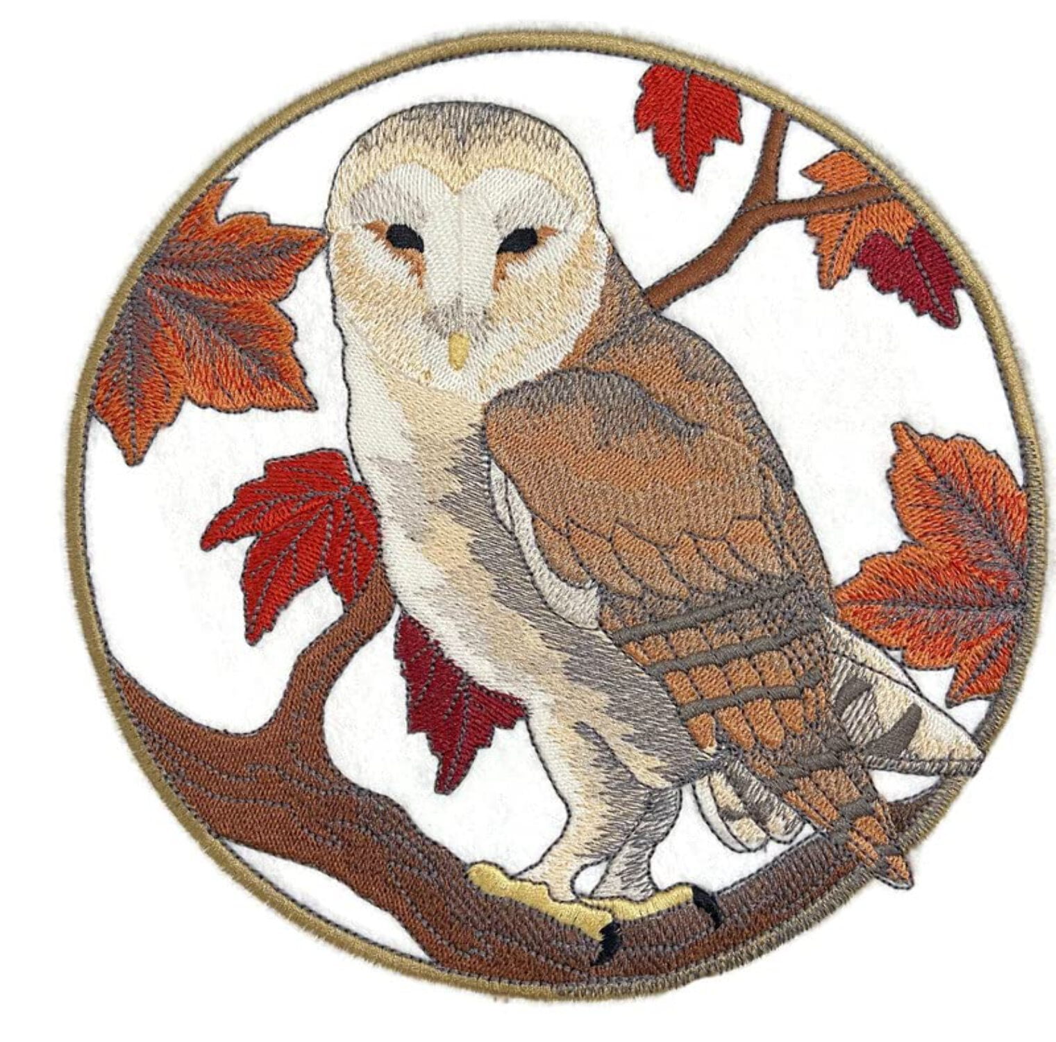 Beyond Vision Custom Birds [Barn Owl in Autumn ] Embroidered Iron on/Sew Patch (6.92" x 6.91")